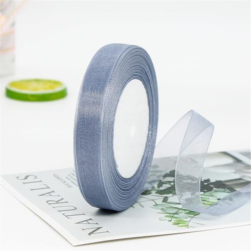 45 Meter Chiffonband 15mm Breit – Transparentes Organza Geschenkband Schmales Schleifenband aus Nylon für Hüte, Haarschmuck, Backzubehör, Torten, DIY, Geschenkverpackung, Dekoration (Grau) von TKSJROL