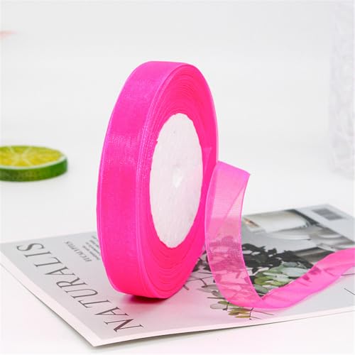 45 Meter Chiffonband 15mm Breit – Transparentes Organza Geschenkband Schmales Schleifenband aus Nylon für Hüte, Haarschmuck, Backzubehör, Torten, DIY, Geschenkverpackung, Dekoration (Rosa) von TKSJROL