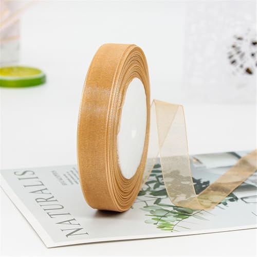 45 Meter Chiffonband 2cm Breit – Transparentes Organza Geschenkband Schmales Schleifenband aus Nylon für Hüte, Haarschmuck, Backzubehör, Torten, DIY, Geschenkverpackung, Dekoration (Khaki) von TKSJROL