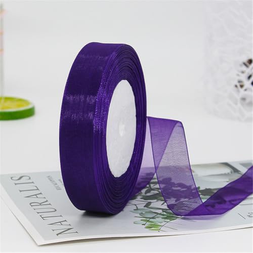 45 Meter Chiffonband 2cm Breit – Transparentes Organza Geschenkband Schmales Schleifenband aus Nylon für Hüte, Haarschmuck, Backzubehör, Torten, DIY, Geschenkverpackung, Dekoration (Lila) von TKSJROL