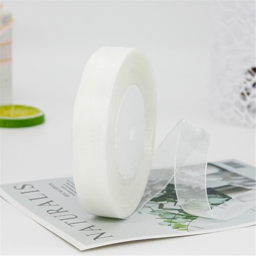 45 Meter Chiffonband 2cm Breit – Transparentes Organza Geschenkband Schmales Schleifenband aus Nylon für Hüte, Haarschmuck, Backzubehör, Torten, DIY, Geschenkverpackung, Dekoration (Weiß) von TKSJROL