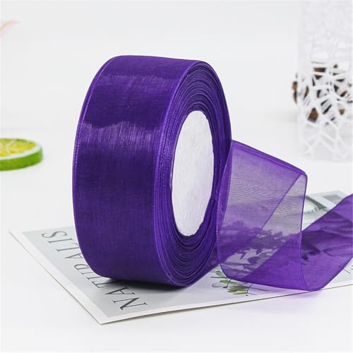 45 Meter Chiffonband 4cm Breit – Transparentes Organza Geschenkband Schmales Schleifenband aus Nylon für Hüte, Haarschmuck, Backzubehör, Torten, DIY, Geschenkverpackung, Dekoration (Lila) von TKSJROL