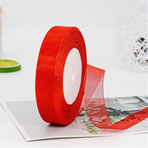45 Meter Deko Chiffonband 20 mm Durchscheinende Schleifenband Geschenkband Seidenband Hochzeit Stoff Band Dekoband Schneegarn Tüllband für Blumensträuße Dekoration Hochzeitseinladungen von TKSJROL
