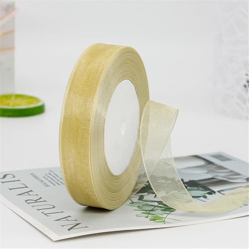45 Meter Organza Band 2cm Breit – Transparentes Chiffonband Schleifenband Schmales Seidenband für Backen, Tortendeko, Kuchenband, Geschenkverpackung, Handgemachte Deko, DIY (Apricot) von TKSJROL
