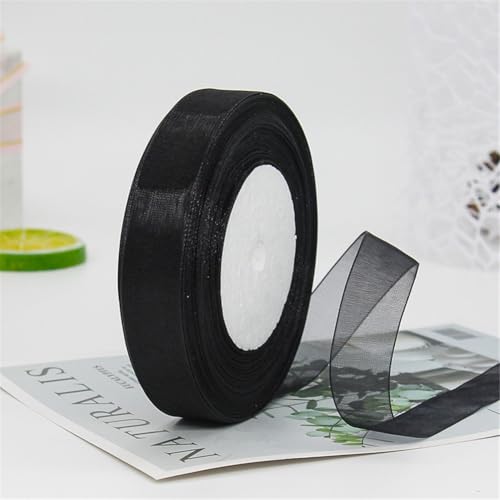 45 Meter Organza Band 2cm Breit – Transparentes Chiffonband Schleifenband Schmales Seidenband für Backen, Tortendeko, Kuchenband, Geschenkverpackung, Handgemachte Deko, DIY (Schwarz) von TKSJROL
