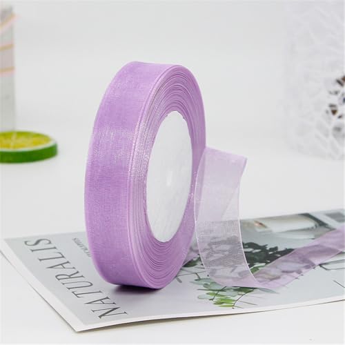 45 Meter Organza Band 2cm Breit – Transparentes Chiffonband Schleifenband Schmales Seidenband für Backen, Tortendeko, Kuchenband, Geschenkverpackung, Handgemachte Deko, DIY (Violett) von TKSJROL