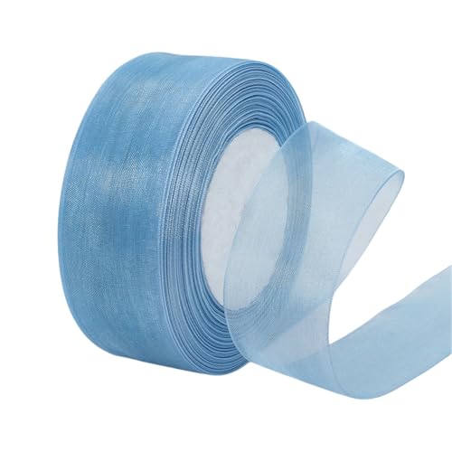 45 Meter Organza Band 4cm Breit – Transparentes Chiffonband Schleifenband Schmales Seidenband für Backen, Tortendeko, Kuchenband, Geschenkverpackung, Handgemachte Deko, DIY (Staubiges Blau) von TKSJROL