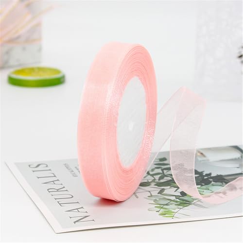 45 Meter Organza Chiffon Band 15mm – Durchscheinende Tüllband GeschenkbäNder Dekoband für Hochzeit, Einladungskarten, Blumenschmuck, Brautstrauß, Tischdeko, DIY Dekoration (Pastellrosa) von TKSJROL