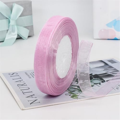 45 Meter Organza Chiffon Band 15mm – Durchscheinende Tüllband GeschenkbäNder Dekoband für Hochzeit, Einladungskarten, Blumenschmuck, Brautstrauß, Tischdeko, DIY Dekoration (Rosa-Violett) von TKSJROL
