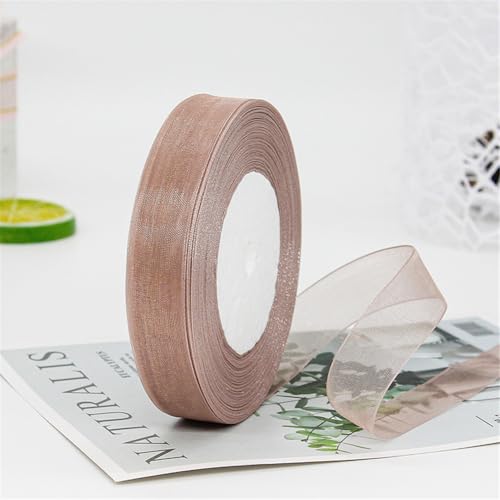 45 Meter Organza Chiffon Band 2cm – Durchscheinende Tüllband GeschenkbäNder Dekoband für Hochzeit, Einladungskarten, Blumenschmuck, Brautstrauß, Tischdeko, DIY Dekoration (Silberbraun) von TKSJROL