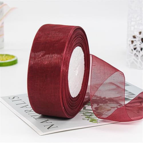 450 Meter Chiffon Geschenkband 4cm Breit – Transparentes Organza Schleifenband Tüll Seidenband für Geschenkverpackung, Geburtstage, Weihnachten, DIY Dekoration, Torten, Handwerk (Weinrot) von TKSJROL