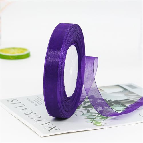 450 Meter Chiffonband 15mm Breit – Transparentes Organza Geschenkband Schmales Schleifenband aus Nylon für Hüte, Haarschmuck, Backzubehör, Torten, DIY, Geschenkverpackung, Dekoration (Lila) von TKSJROL