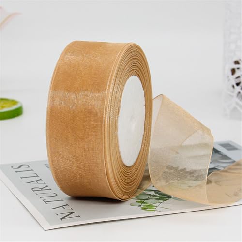 450 Meter Organza Chiffon Band 4cm – Durchscheinende Tüllband GeschenkbäNder Dekoband für Hochzeit, Einladungskarten, Blumenschmuck, Brautstrauß, Tischdeko, DIY Dekoration (Gelbbraun) von TKSJROL