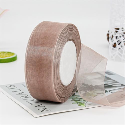 450 Meter Organza Chiffon Band 4cm – Durchscheinende Tüllband GeschenkbäNder Dekoband für Hochzeit, Einladungskarten, Blumenschmuck, Brautstrauß, Tischdeko, DIY Dekoration (Silberbraun) von TKSJROL
