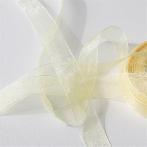 450 Yard Organza Band –Deco Chiffonband für Geschenkverpackung, Schleifen, Stoffband, Satinband, Seidenband, Geschenkbänder, Tüllband & Stoffborte für DIY Bastelprojekte (38 mm, Champagner) von TKSJROL