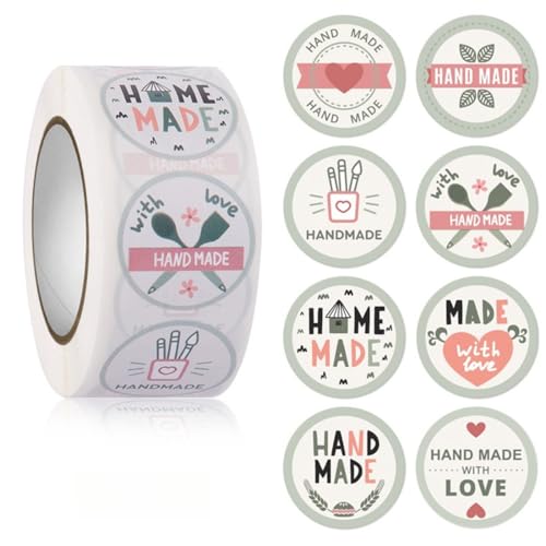 4500 Stück Handmade Etiketten für kreative DIY Verpackungen – Selbstklebende Aufkleber, Paket Label, Geschenkaufkleber, Siegel Etiketten für Marmeladengläser, Cookie Box und Flasche (F, 25mm) von TKSJROL