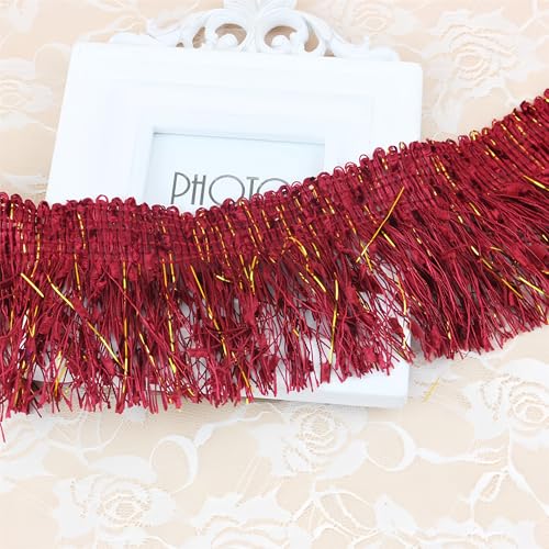 5 Meter Fransenborte - 10 cm Fransenband Lace Ribbon DIY Spitzenborte Quastenborte Dekoband StoffbordüRe TextilbordüRe Vintage Stoffband Quasten Trim Quastenband zum Nähen (Rot) von TKSJROL