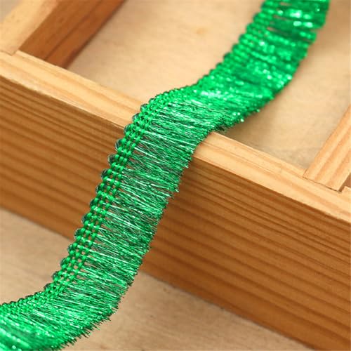 5 Meter Fransenborte - 15 mm Fransenband Glitzer Zierspitze Quastenborte Textilborte StoffbordüRe Lace Ribbon Dekoband Vintage Quasten Trim Stoffband Quastenband zum Nähen und Dekor (Grün) von TKSJROL