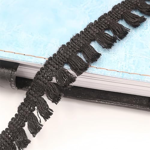 5 Meter Fransenborte - 18 mm Fransenband Textilborte StoffbordüRe Lace Ribbon Dekoband DIY Spitzenborte Quastenborte Vintage Quastenband Fransen Trim Stoffband zum Nähen und Dekor (Schwarz) von TKSJROL