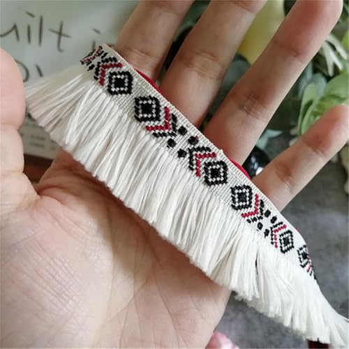 5 Meter Fransenborte - 3cm Fransenband StoffbordüRe Lace Ribbon TextilbordüRe Dekoband DIY Spitzenborte Quastenborte Vintage Quastenband Quasten Trim Stoffband zum Nähen und Dekorieren (Weiß) von TKSJROL
