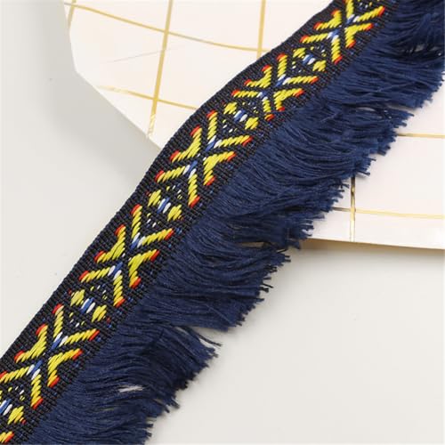 5 Meter Fransenborte - 4 cm Fransenband DIY Quastenborte StoffbordüRe Lace Ribbon TextilbordüRe Dekoband Vintage Quastenband Stoffband Quasten Trim zum Nähen und Dekor (Marineblau) von TKSJROL