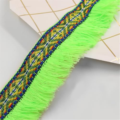 5 Meter Fransenborte - 4 cm Fransenband DIY Spitzenborte Quastenborte StoffbordüRe Lace Ribbon Dekoband TextilbordüRe Vintage Quastenband Stoffband Quasten Trim zum Nähen und Dekor (Neongrün) von TKSJROL
