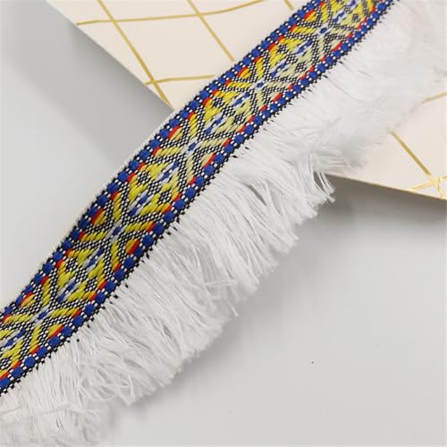 5 Meter Fransenborte - 4 cm Fransenband DIY Spitzenborte Quastenborte StoffbordüRe Lace Ribbon Dekoband TextilbordüRe Vintage Stoffband Quastenband Quasten Trim zum Nähen und Dekor (Weiß) von TKSJROL