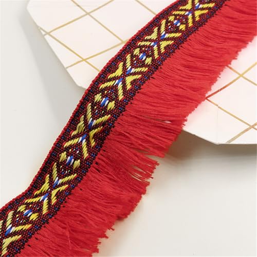 5 Meter Fransenborte - 4 cm Fransenband DIY Spitzenborte Quastenborte StoffbordüRe TextilbordüRe Dekoband Lace Ribbon Vintage Stoffband Quasten Trim Quastenband zum Nähen und Dekorieren (Rot) von TKSJROL
