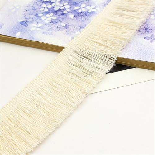 5 Meter Fransenborte - 5 cm Fransenband DIY Spitzenborte Quastenborte Dekoband StoffbordüRe Lace Ribbon Textilborte Vintage Quasten Trim Stoffband Quastenband zum Nähen und Dekorieren (Creme) von TKSJROL