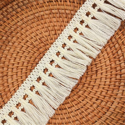 5 Meter Fransenborte - 5 cm Fransenband Lace Ribbon DIY Spitzenborte Quastenborte TextilbordüRe StoffbordüRe Dekoband Vintage Quasten Trim Stoffband Quastenband zum Nähen (Beige) von TKSJROL