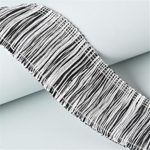5 Meter Fransenborte - 5 cm Fransenband StoffbordüRe TextilbordüRe Dekoband Lace Ribbon DIY Spitzenborte Quastenborte Vintage Quasten Trim Stoffband Quastenband zum Nähen (Schwarz + Weiß) von TKSJROL