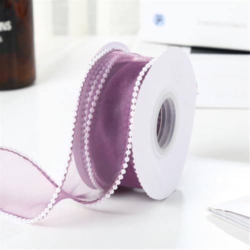 5 Yard Elegantes Organza Perlenband 4cm Chiffonband für Hochzeitseinladungen, Brautsträuße, Antennenschleifen, Tischdeko, Schleifenband zur Geschenkverpackung und Hochzeitsdekoration (Lavendel) von TKSJROL