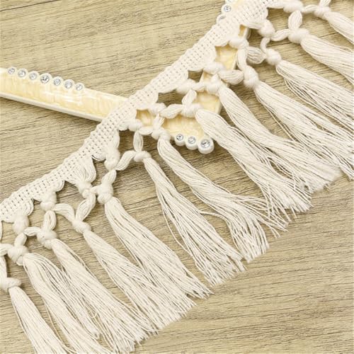 5 Yards Fransenborte - 11 cm Fransenband Lace Ribbon TextilbordüRe Dekoband DIY Quastenborte StoffbordüRe Vintage Quastenband Stoffband Quasten Trim zum Nähen (Doppelter Knoten – Creme) von TKSJROL