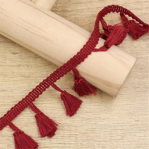 5 Yards Fransenborte - 43 mm Fransenband DIY Spitzenborte Quastenborte Dekoband Lace Ribbon Textilborte StoffbordüRe Vintage Quastenband Fransen Trim Stoffband zum Nähen und Dekor (Weinrot) von TKSJROL