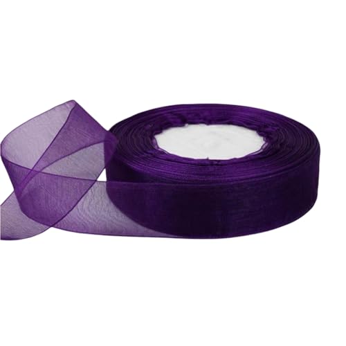 50 Yard Chiffonband – Organza-Satinband für Geschenkverpackung, Dekoband, Tüllband, Stoffband, Seidenband, Geschenkband & Stoffborte für DIY Handwerk, Hochzeit (25 mm, Dunkelviolett) von TKSJROL