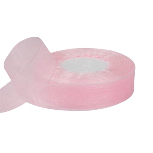 50 Yard Chiffonband – Organza-Satinband für Geschenkverpackung, Dekoband, Tüllband, Stoffband, Seidenband, Geschenkband & Stoffborte für DIY Handwerk, Hochzeit (25 mm, Kirschblütenrosa) von TKSJROL