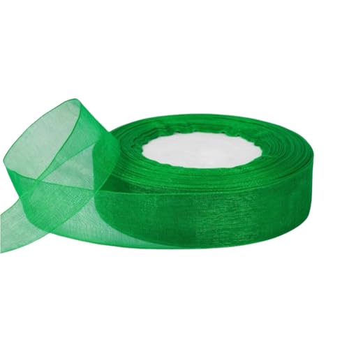 50 Yard Chiffonband – Vielseitiges Stoffband als Dekoband, Tüllband, Satinband, Organza Band, Seidenband, Geschenk Band, für Nähen, Basteln, Verpacken, DIY & Organza Handwerk (25 mm, Grün) von TKSJROL
