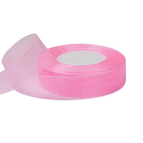 50 Yard Chiffonband – Vielseitiges Stoffband als Dekoband, Tüllband, Satinband, Organza Band, Seidenband, Geschenk Band, für Nähen, Basteln, Verpacken, DIY & Organza Handwerk (25 mm, Pink) von TKSJROL