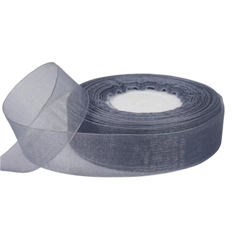 50 Yard Chiffonband – Vielseitiges Stoffband als Dekoband, Tüllband, Satinband, Organza Band, Seidenband, Geschenk Band, für Nähen, Basteln, Verpacken, DIY & Organza Handwerk (25 mm, Silber) von TKSJROL