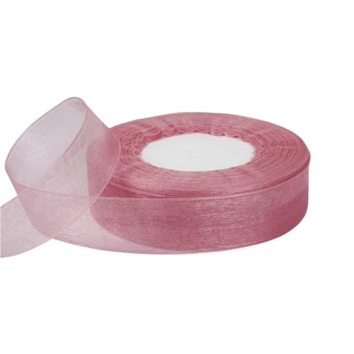 50 Yard Chiffonband – Vielseitiges Stoffband als Dekoband, Tüllband, Satinband, Organza Band, Seidenband, Geschenk Band, für Nähen, Basteln, Verpacken & Organza Handwerk (25 mm, Antikrosa) von TKSJROL
