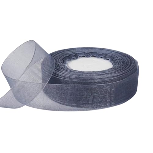 50 Yard Chiffonband – Vielseitiges Stoffband als Dekoband, Tüllband, Satinband, Organza Band, Seidenband, Geschenk Band, für Nähen, Basteln, Verpacken & Organza Handwerk (25 mm, Dunkelgrau) von TKSJROL