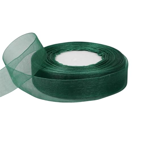 50 Yard Chiffonband – Vielseitiges Stoffband als Dekoband, Tüllband, Satinband, Organza Band, Seidenband, Geschenk Band, für Nähen, Basteln, Verpacken & Organza Handwerk (25 mm, Dunkelgrün) von TKSJROL