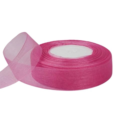 50 Yard Chiffonband – Vielseitiges Stoffband als Dekoband, Tüllband, Satinband, Organza Band, Seidenband, Geschenk Band, für Nähen, Basteln, Verpacken & Organza Handwerk (25 mm, Dunkelrosa) von TKSJROL
