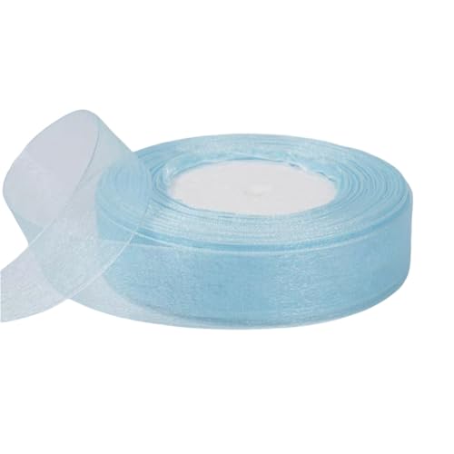 50 Yard Chiffonband – Vielseitiges Stoffband als Dekoband, Tüllband, Satinband, Organza Band, Seidenband, Geschenk Band, für Nähen, Basteln, Verpacken & Organza Handwerk (25 mm, Hellblau) von TKSJROL