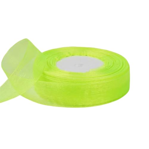 50 Yard Chiffonband – Vielseitiges Stoffband als Dekoband, Tüllband, Satinband, Organza Band, Seidenband, Geschenk Band, für Nähen, Basteln, Verpacken & Organza Handwerk (25 mm, Knallgelb) von TKSJROL