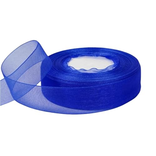 50 Yard Chiffonband – Vielseitiges Stoffband als Dekoband, Tüllband, Satinband, Organza Band, Seidenband, Geschenk Band, für Nähen, Basteln, Verpacken & Organza Handwerk (25 mm, Königsblau) von TKSJROL