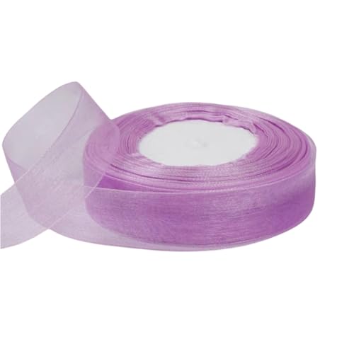 50 Yard Chiffonband – Vielseitiges Stoffband als Dekoband, Tüllband, Satinband, Organza Band, Seidenband, Geschenk Band, für Nähen, Basteln, Verpacken & Organza Handwerk (25 mm, Lavendel) von TKSJROL