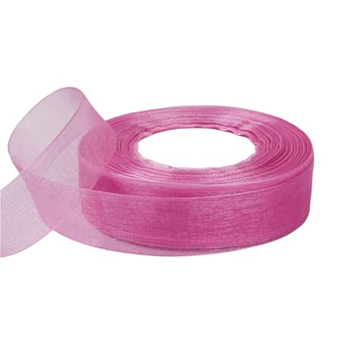 50 Yard Chiffonband – Vielseitiges Stoffband als Dekoband, Tüllband, Satinband, Organza Band, Seidenband, Geschenk Band, für Nähen, Basteln, Verpacken & Organza Handwerk (25 mm, Rosenrosa) von TKSJROL