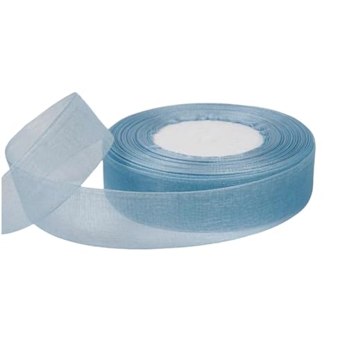 50 Yard Chiffonband – Vielseitiges Stoffband als Dekoband, Tüllband, Satinband, Organza Band, Seidenband, Geschenk Band, für Nähen, Basteln, Verpacken & Organza Handwerk (25 mm, Seeblau) von TKSJROL