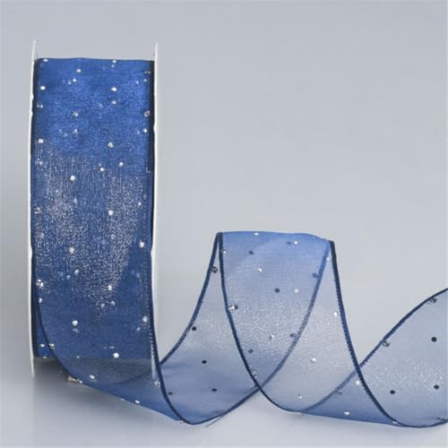50 Yard Geschenkband 4cm – Glitzer Chiffonband mit Schneegarn, Schleifenbänder, Tüllband, Dekoband, Seidenband, Transparentes Organza Band für Hochzeit, Feiern & Verpackung (Dunkelblau) von TKSJROL